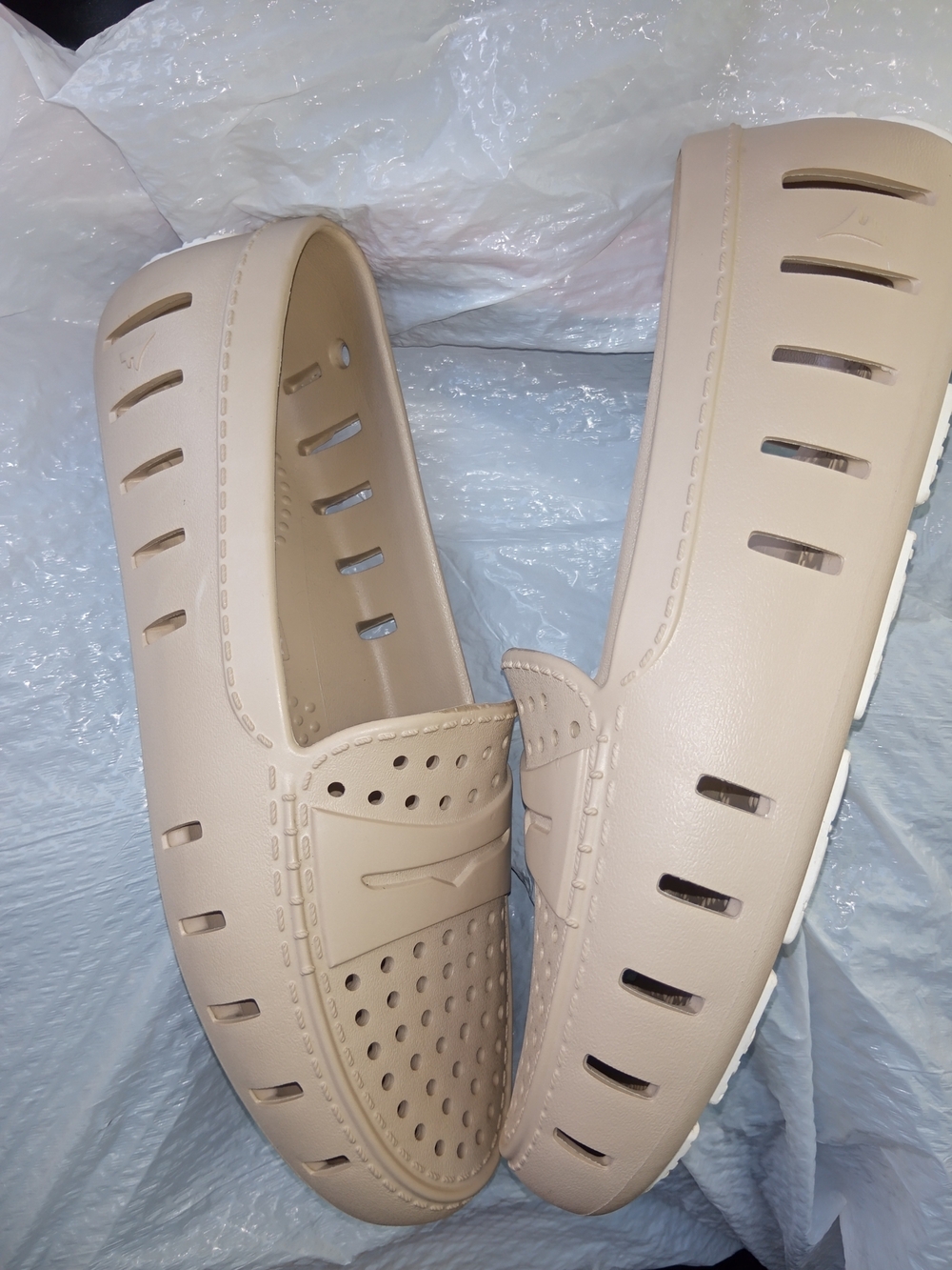 Women's Beige Perforated Slip-On Loafers by